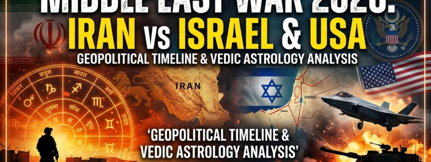 A deep analysis of the Iran–Israel–USA conflict from the October 7 Hamas attack to the 2026 Iranian retaliation. Explore the geopolitical events, leadership decisions, and rare Vedic astrology alignments behind the crisis.